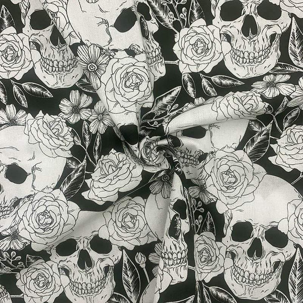 Planet Gates Cool 100% Cotton Fabric Black/White Bottom Skull Rose Pattern Digital Print Sewing Material DIY Home Patchwork Dress Clothing