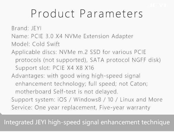 Planet Gates CoolSwift PCIE3.0 NVME Adapter x16 PCI-E Full Speed M.2 2280 aluminum sheet Thermal conductivity silicon wafer cooling