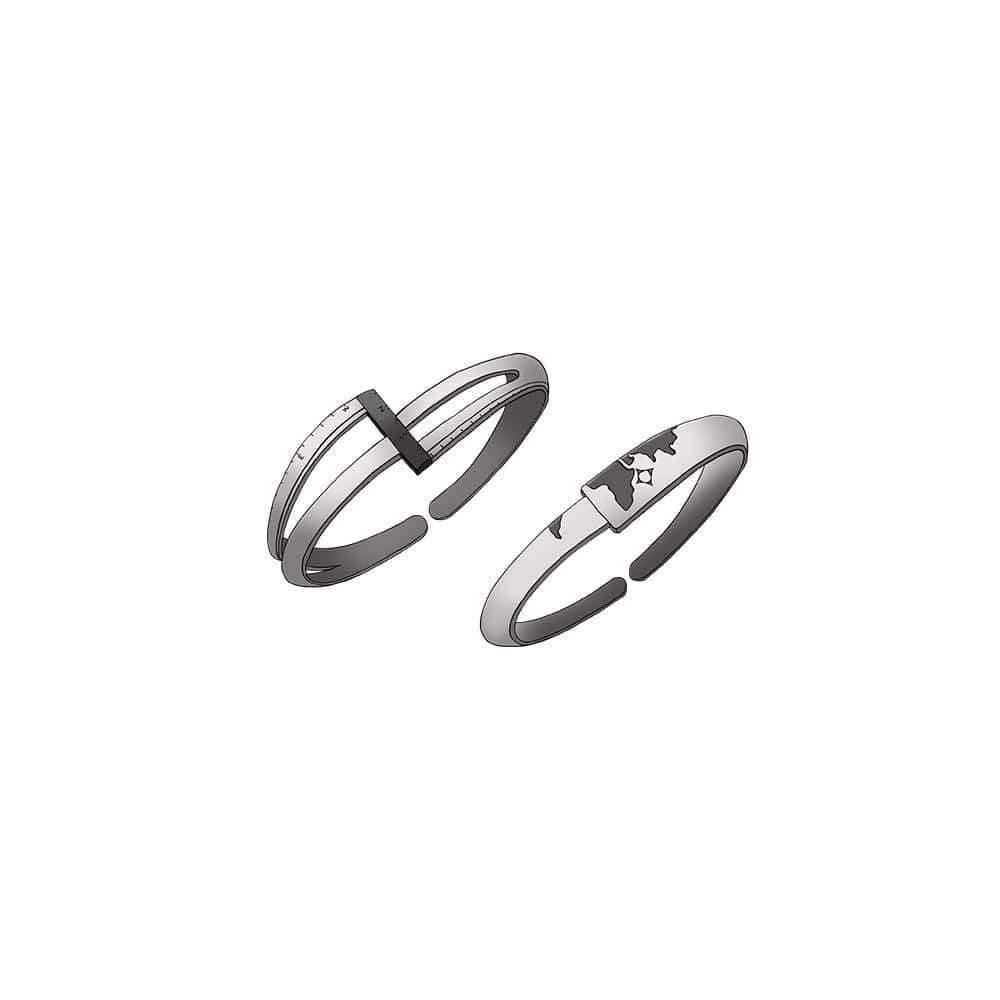 Planet Gates Coordinate N/S s925 Sterling Silver Couple Rings Asia Map Elegant Jewelry for Women Engagement Gift