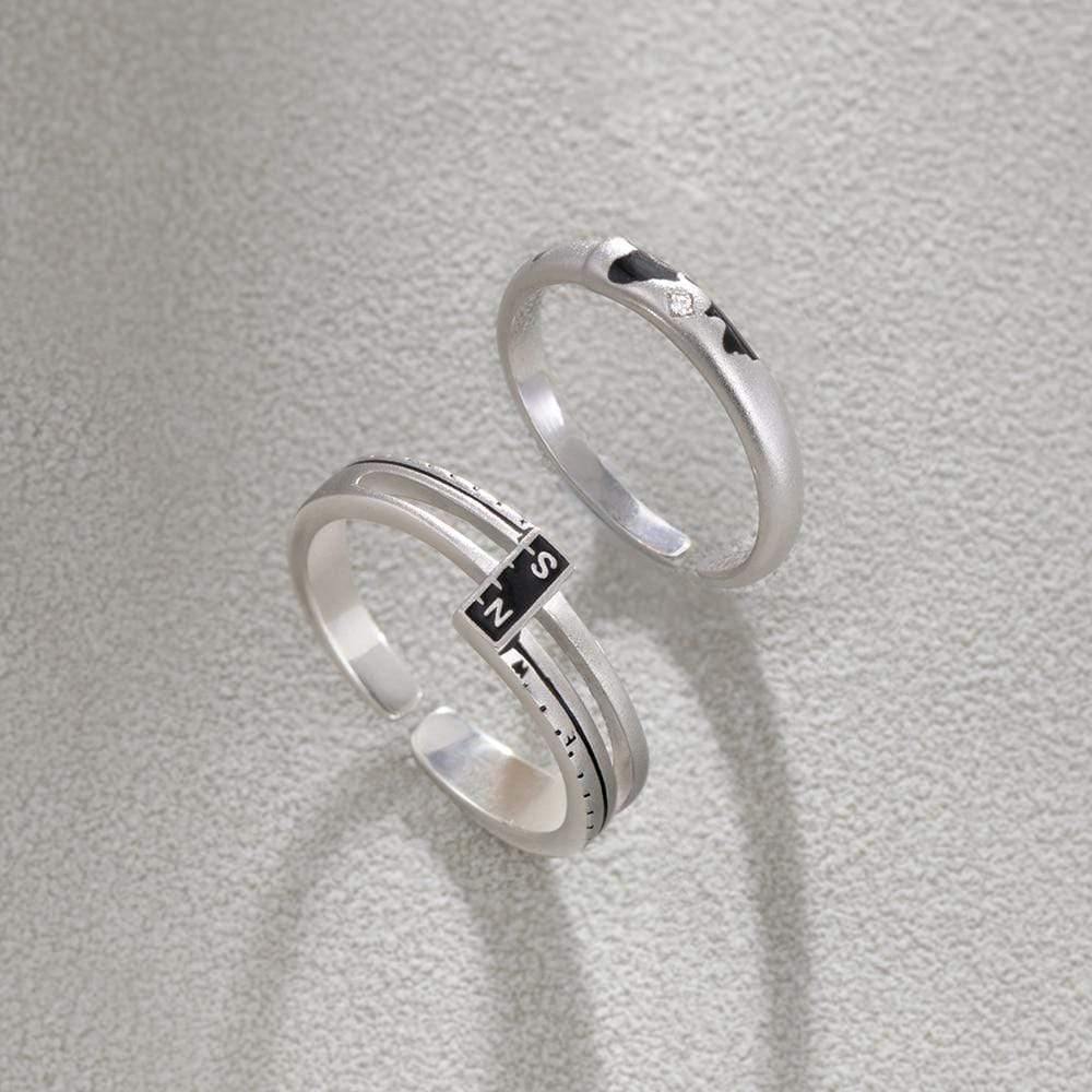 Planet Gates Coordinate N/S s925 Sterling Silver Couple Rings Asia Map Elegant Jewelry for Women Engagement Gift