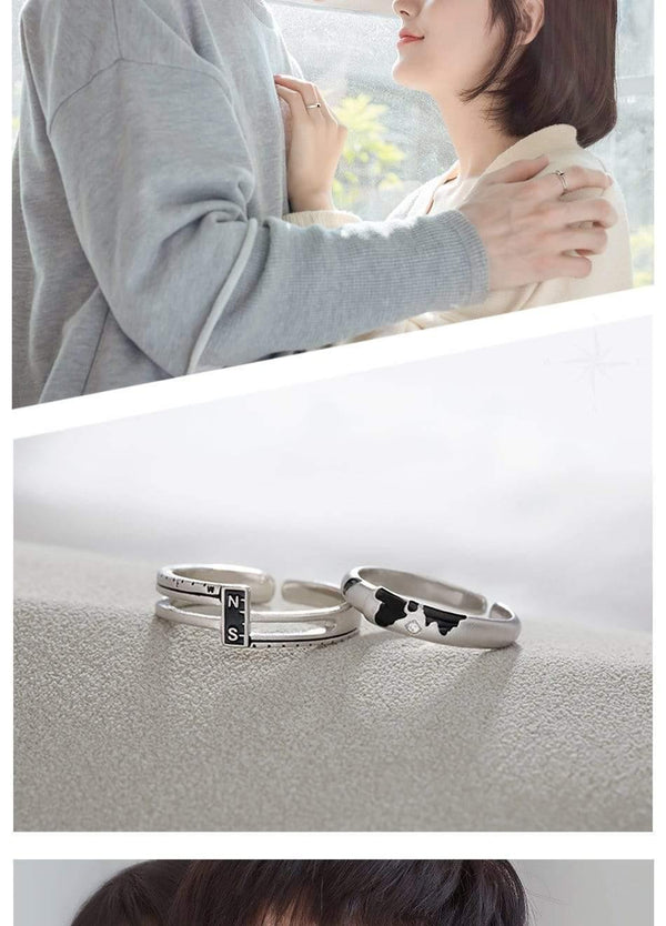 Planet Gates Coordinate N/S s925 Sterling Silver Couple Rings Asia Map Elegant Jewelry for Women Engagement Gift