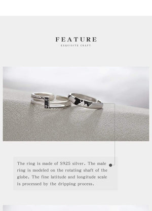 Planet Gates Coordinate N/S s925 Sterling Silver Couple Rings Asia Map Elegant Jewelry for Women Engagement Gift