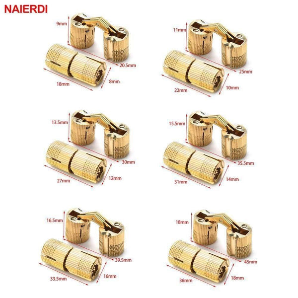 Copper Brass Furniture Hinges 8-18mm Cylindrical Hidden Cabinet Concealed Invisible Door Hinges For Hardware Gift Box