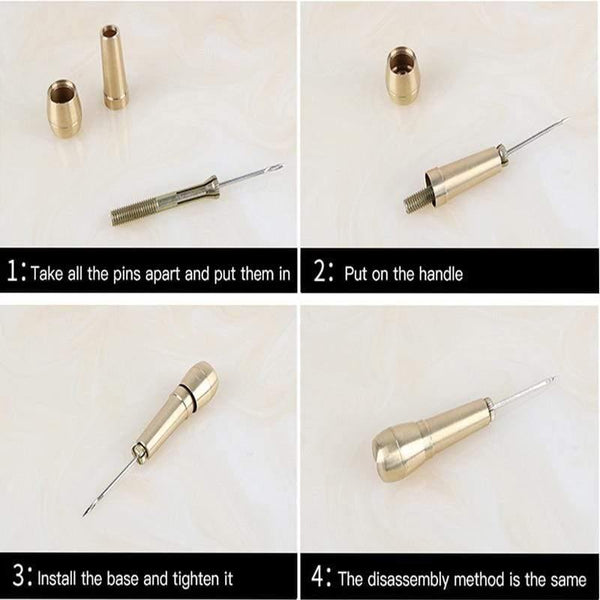 Planet Gates Copper Handle Canvas Leather Tent Sewing Awl Shoes Repair Tool Punch Hand Stitching Leather Craft Needle Sewing Supplies