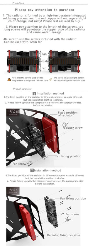 Planet Gates Copper Radiator 30MM Thickness 120/240/360mm 14 Waterway Thin Cooler Watercoler Heatsink CR-RD120/240/360RC-TN-V2