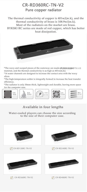 Planet Gates Copper Radiator 30MM Thickness 120/240/360mm 14 Waterway Thin Cooler Watercoler Heatsink CR-RD120/240/360RC-TN-V2