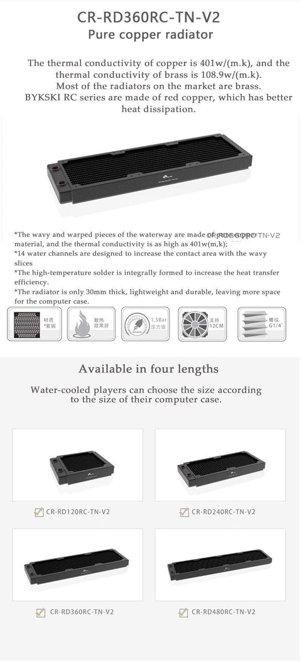 Planet Gates Copper Radiator 30MM Thickness 120/240/360mm 14 Waterway Thin Cooler Watercoler Heatsink CR-RD120/240/360RC-TN-V2