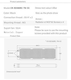 Planet Gates Copper Radiator 30MM Thickness 120/240/360mm 14 Waterway Thin Cooler Watercoler Heatsink CR-RD120/240/360RC-TN-V2