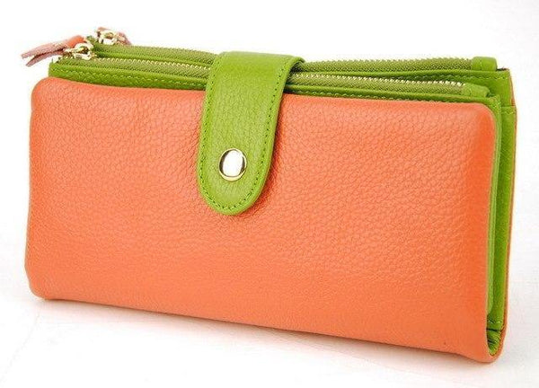 Planet Gates Coral Pink Leather Clutch Wallet Cellphone Mobile Purse Credit Card Holder ID Photo Window Organizer Lady Bag Snap Fashion