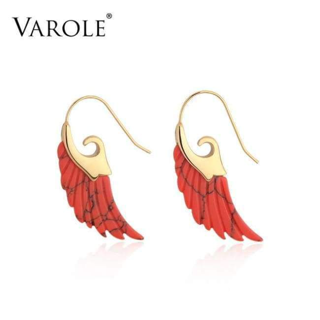 Planet Gates VAROLE Colorful Natural Stone Feather design Dangle Earrings Unique Gold Color Long Drop Earrings For Women Earings Brincos