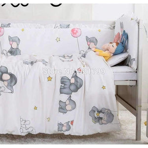 Planet Gates Cotton Cartoon Soft Baby Bedding Sets Gray Elephant  Baby Crib bumper Include Pillow/ Bumpers/ Sheet/Quilt Cover Baby Bumpers