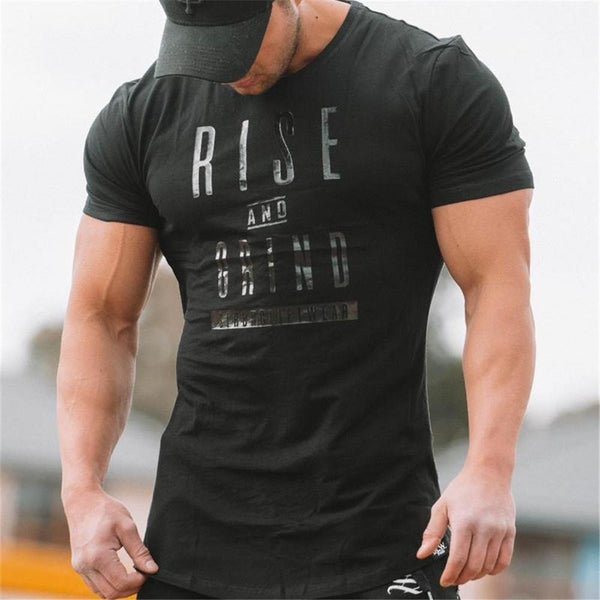 Cotton Casual Short Sleeve T Shirt Men Gyms Fitness Slim T-shirt Summer O-Neck Black Print Tee Tops Male Jogger Workout Clothing