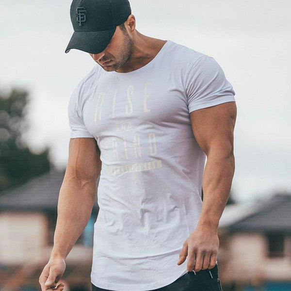 Cotton Casual Short Sleeve T Shirt Men Gyms Fitness Slim T-shirt Summer O-Neck Black Print Tee Tops Male Jogger Workout Clothing