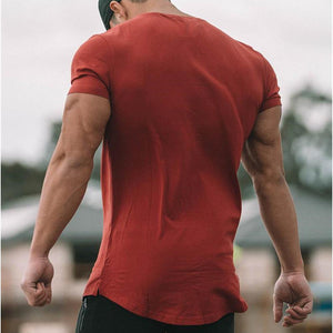 Cotton Casual Short Sleeve T Shirt Mens Gyms Fitness Slim T-shirt Summer New Fashion Print Tee Tops Male Jogger Workout Clothing