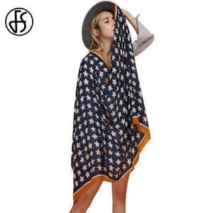 Planet Gates Cotton Scarf Women Shawls Pashmina Echarpe Femme Linen Wraps Thin Satin Pentagram Pattern Print Long Spring Summer Scarves
