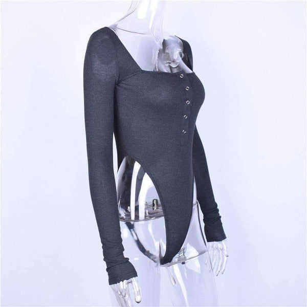 Planet Gates Cotton slash neck sexy button long sleeve black solid bodycon bodysuit 2018 summer atutmn women fashion body