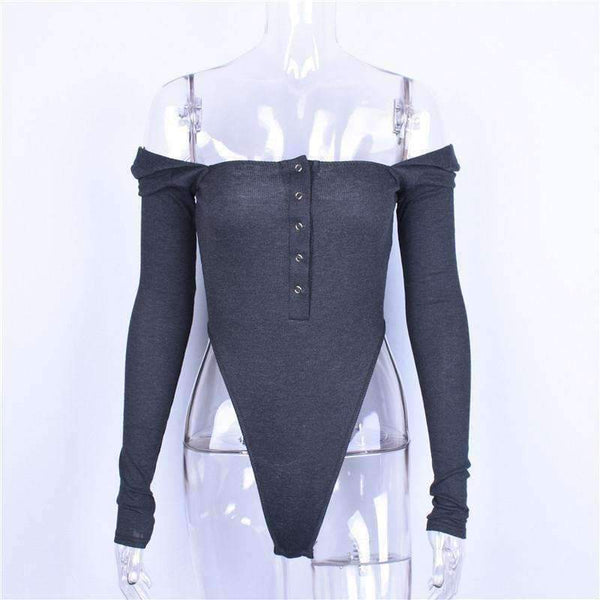 Planet Gates Cotton slash neck sexy button long sleeve black solid bodycon bodysuit 2018 summer atutmn women fashion body