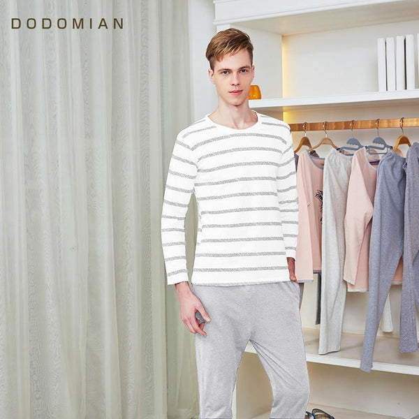 Planet Gates Cotton Spring and Autumn Male Sleepwear Long-Sleeve O-Neck Pullover Striped Lounge Sleep Set