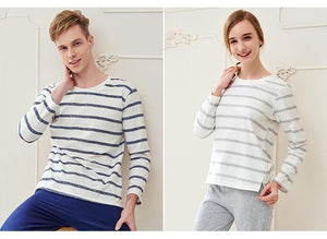 Planet Gates Cotton Spring and Autumn Male Sleepwear Long-Sleeve O-Neck Pullover Striped Lounge Sleep Set