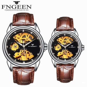 Planet Gates Couple L SilverBlack Skeleton Wristwatch for Women Horloge 30M Waterproof Steel Automatic Watch for Men Clock Lover's Watches