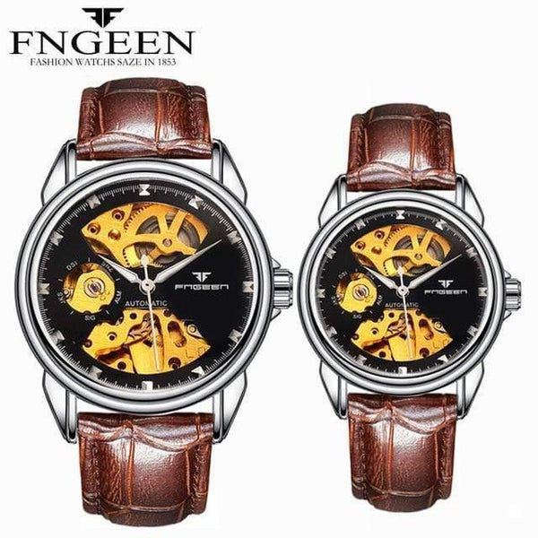 Planet Gates Couple L SilverBlack Skeleton Wristwatch for Women Horloge 30M Waterproof Steel Automatic Watch for Men Clock Lover's Watches