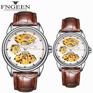 Planet Gates Couple L SilverWhite Skeleton Wristwatch for Women Horloge 30M Waterproof Steel Automatic Watch for Men Clock Lover's Watches