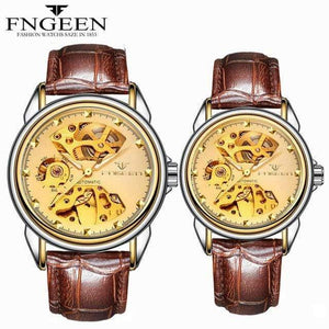 Planet Gates Couple L TwoToneGold Skeleton Wristwatch for Women Horloge 30M Waterproof Steel Automatic Watch for Men Clock Lover's Watches