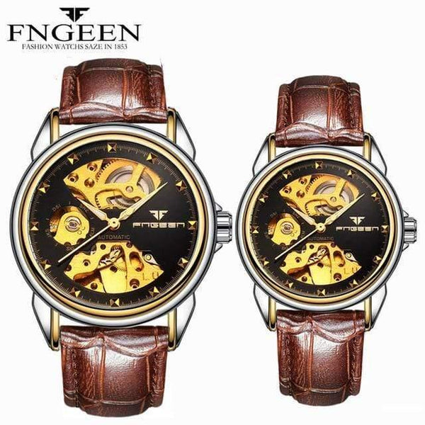 Planet Gates Couple LTwoToneBlack Skeleton Wristwatch for Women Horloge 30M Waterproof Steel Automatic Watch for Men Clock Lover's Watches