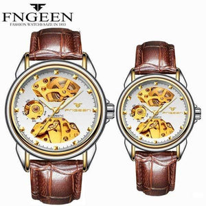 Planet Gates Couple LTwoToneWhite Skeleton Wristwatch for Women Horloge 30M Waterproof Steel Automatic Watch for Men Clock Lover's Watches