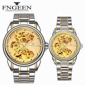 Planet Gates Couple Two-tone Gold Skeleton Wristwatch for Women Horloge 30M Waterproof Steel Automatic Watch for Men Clock Lover's Watches