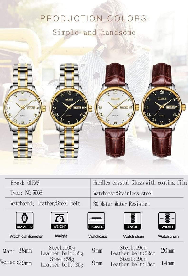 Planet Gates Couple watch 1 pair Luxury Brand Lover Watch Women Waterproof Couples Watches Female Wristwatches Quartz Men Stainless Steel Watch 1Pair