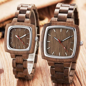 Planet Gates Couple Watch Men Women Lover Gift Wrist Watches Male Female Brown Walnut Wood Square Dial Quartz Wristwatch Reloj Clock