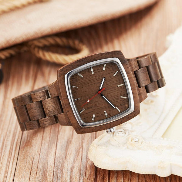 Planet Gates Couple Watch Men Women Lover Gift Wrist Watches Male Female Brown Walnut Wood Square Dial Quartz Wristwatch Reloj Clock