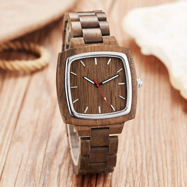 Planet Gates Couple Watch Men Women Lover Gift Wrist Watches Male Female Brown Walnut Wood Square Dial Quartz Wristwatch Reloj Clock