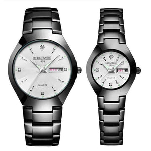 Часовници за двойки Planet Gates 2018 Висококачествен волфрамов стоманен черен ръчен часовник за мъже и жени Гривна Дамски часовник Reloj Hombre Lover Saat