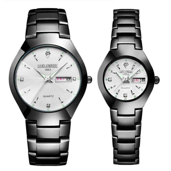 Часовници за двойки Planet Gates 2018 Висококачествен волфрамов стоманен черен ръчен часовник за мъже и жени Гривна Дамски часовник Reloj Hombre Lover Saat