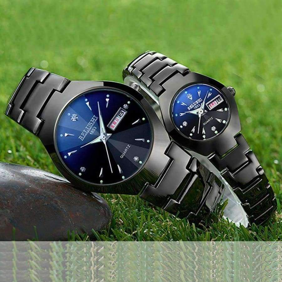 Planet Gates Couple Watches 2018 Top Quality Tungsten Steel Black Wrist Watch for Men and Women Bracelet Female Watch Reloj Hombre Lover Saat