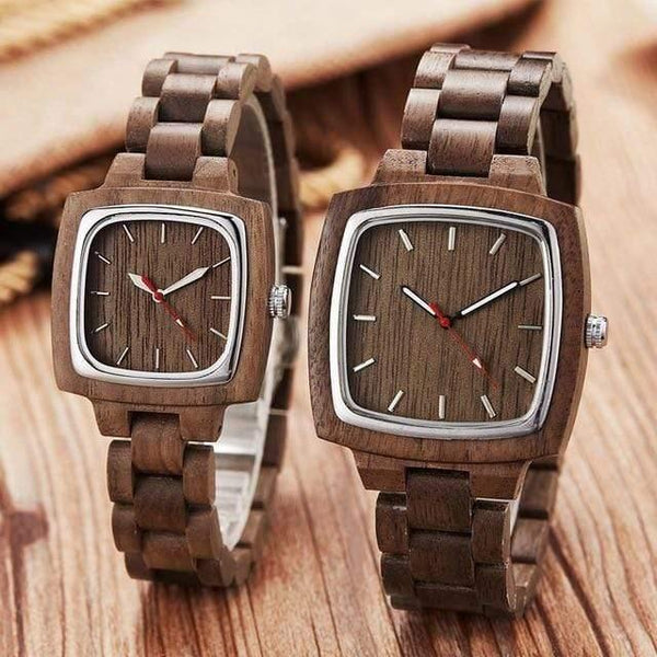 Planet Gates Couple Wood Watch Couple Watch Men Women Lover Gift Wrist Watches Male Female Brown Walnut Wood Square Dial Quartz Wristwatch Reloj Clock