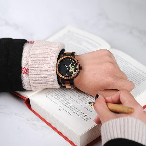Planet Gates Couple Wooden Watches Men Women Quartz Lover's Wrist watch Ladies Elk Deer Quartz Wrist Watch gift erkek kol saati