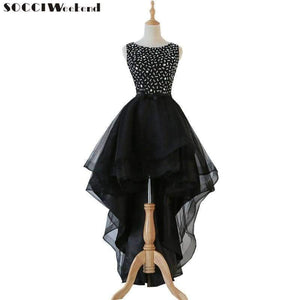 Planet Gates Court Train / 10 Weekend Black Cocktail Dresses 2018 Tops Beading Crystal The Banquet High/Low Short Birthday Party Dress Formal Prom Gowns