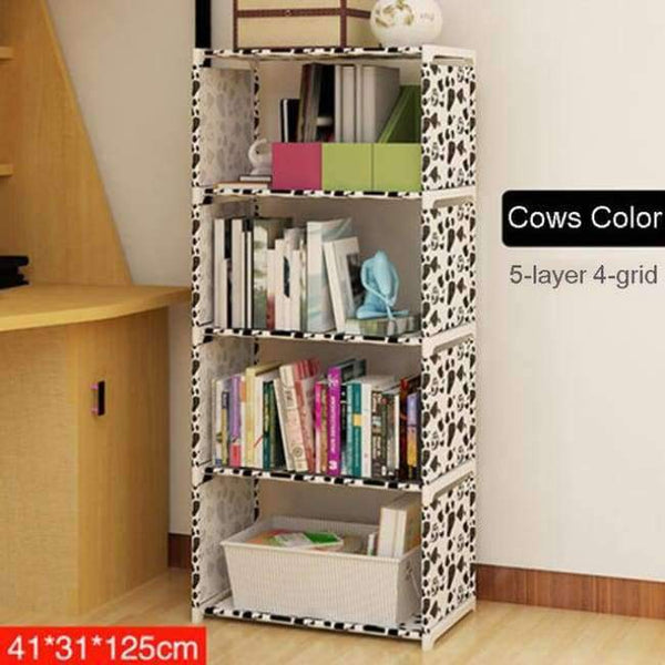 Planet Gates Cow(5-layer) Simple Non-woven Home Interior Decoration single row Assembly Stainless Steel Bookshelf Standing fashion Books Storage Furniture