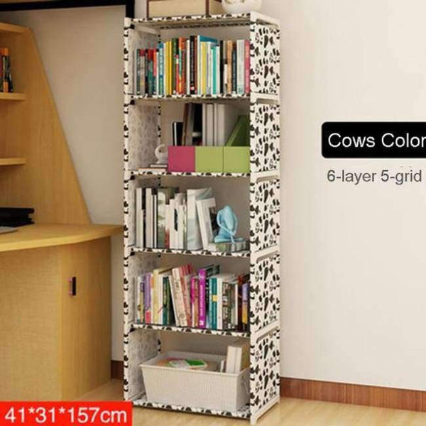 Planet Gates Cow(6-layer) Simple Non-woven Home Interior Decoration single row Assembly Stainless Steel Bookshelf Standing fashion Books Storage Furniture