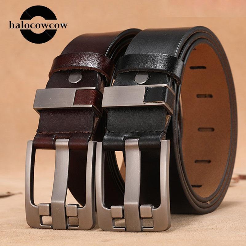 Cow Genuine Leather Luxury Strap Male Belts for Men New Large Plus Size 140 150 160cm Vintage Pin Buckle Men Belt High Quality