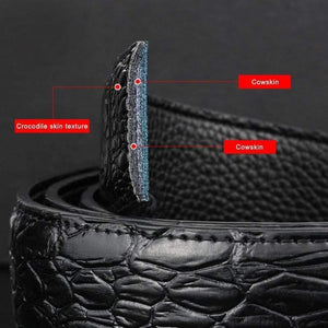Cow Leather Men's Belt Luxury Crocodile Skin Texture High Quality   Male Leather Belt For Business Suit Automatic Buckle