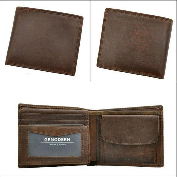 Planet Gates Cow Leather Men Wallets with Coin Pocket Vintage Male Purse Function Brown Genuine Leather Men Wallet with Card Holders