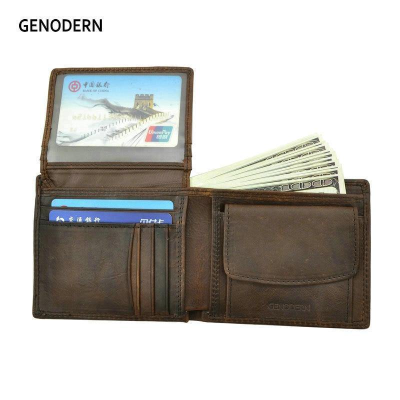 Planet Gates Cow Leather Men Wallets with Coin Pocket Vintage Male Purse Function Brown Genuine Leather Men Wallet with Card Holders