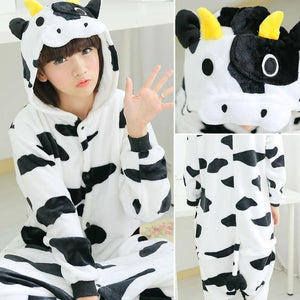 Planet Gates Cow / S Animal Pajamas Flannel Winter Women Men Unicorn Stitch Panda Pikachu Onesie Sleep lounge Sleepwear