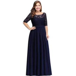 Planet Gates CPS522 Navy Blue / 6 Party evening dresses 2018 Mother of the Bride dresses Chiffon Lace Plus size Long Evening gown Backless dress with Bow