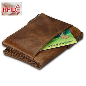 Planet Gates Crazy Horse Genuine Leather Men Wallets Credit Business Card Holders Double Zipper Cowhide Leather Wallet Purse Carteira