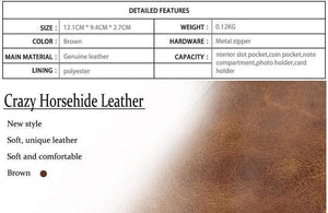 Planet Gates Crazy Horse Genuine Leather Men Wallets Credit Business Card Holders Double Zipper Cowhide Leather Wallet Purse Carteira